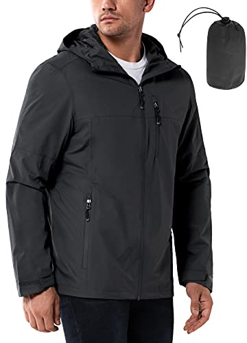 33,000ft Men's Waterproof Jacket Lightweight Packable Outdoor Rain Coats | Windproof Windbreaker Jacket, Mesh lining, Breathable Armpits, Reflective Hooded Hiking Jacket for Golf Cycling Running