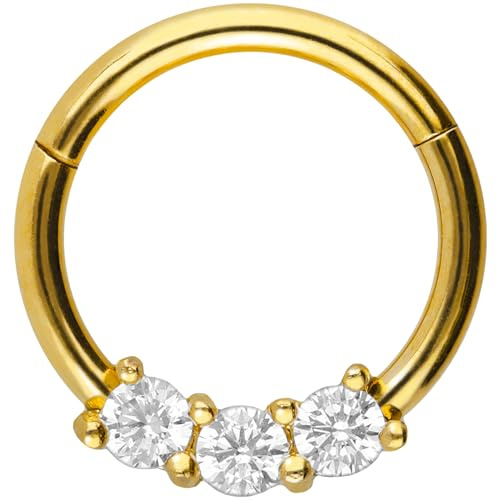 PIERCINGLINE Segmentring-Clicker mit 3 Kristallen aus Chirurgenstahl - Piercing für Ohr, Septum, Tragus oder Helix in 4 stylischen Farben