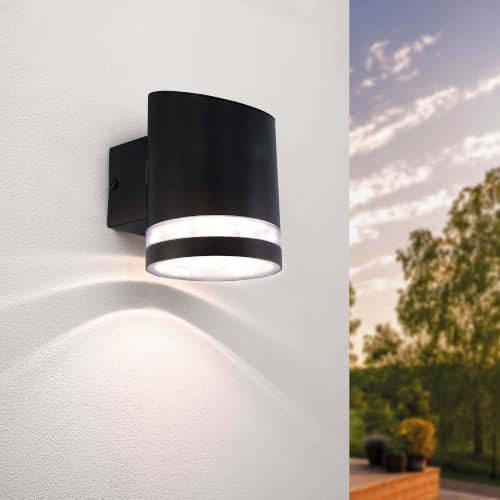 Ledvion Solar LED Wandlampe Elara Schwarz | Stimmungsvolle Wandbeleuchtung mit Solarenergie und ohne festen Stromanschluss.