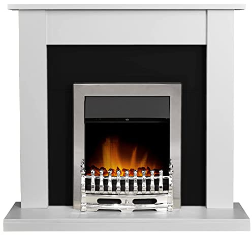 Adam Sutton Fireplace in Pure White & Black with Blenheim Electric Fire in Chrome, 43 Inch
