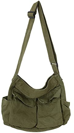 JQWSVE Canvas Messenger Bag Große Hobo Crossbody Tasche mit mehreren Taschen Canvas Schultertasche für Damen und Herren, A01-armeegrün