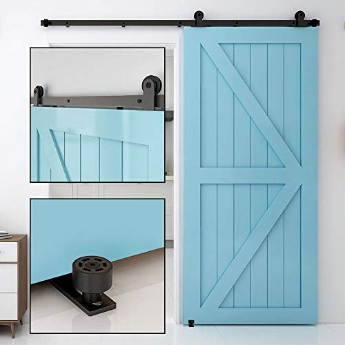 TSMST 6.6FT/200CM Herraje para Puerta Corredera Kit de Accesorios para Puertas Correderas con Guía de Suelo Ajustable - T Estilo
