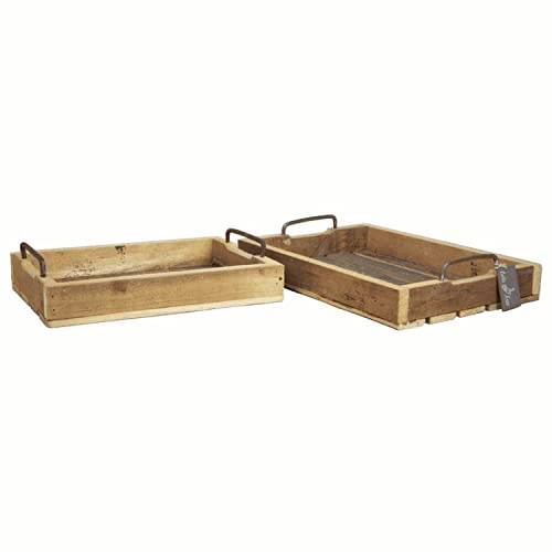 INNA-Glas Industrial Holztablett NEVA mit Henkel, 2 Stück, braun-schwarz, 20x31x5 cm, 25,5x36x5 cm - Deko Tablett