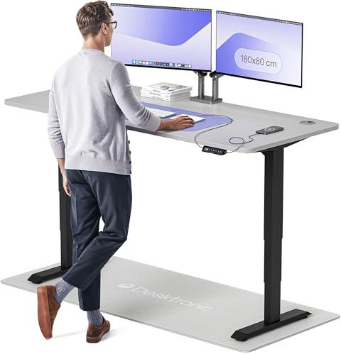 Desktronic höj- och sänkbart skrivbord 180 x 80 cm – Dubbelmotorsdriven – Stabilt stående bord – Slitstark arbetsyta – Pekskärm fjärrkontroll stående skrivbord