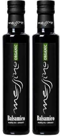 Messino Vinagre Balsámico Orgánico 2x250ml (500ml) – Vegano | Vinagre balsámico griego ecológico de uva, sin azúcares añadidos – aderezo para ensaladas, carnes, pasta y postres