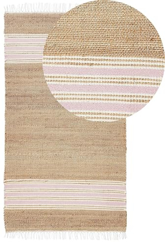 Beliani Alfombra de Yute Beige Claro Natural Rosa Pastel Blanco 80 x 150 cm a Mano Mirza
