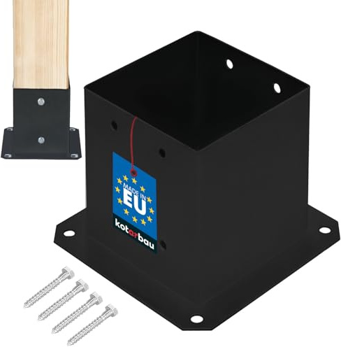 KOTARBAU® Soporte para Poste - Pie de Pilar - Acero con Recubrimiento en Polvo - 140 x 140 mm - Negro - Anclaje para Poste - Soportes para Pérgola - Resistente a la Corrosión