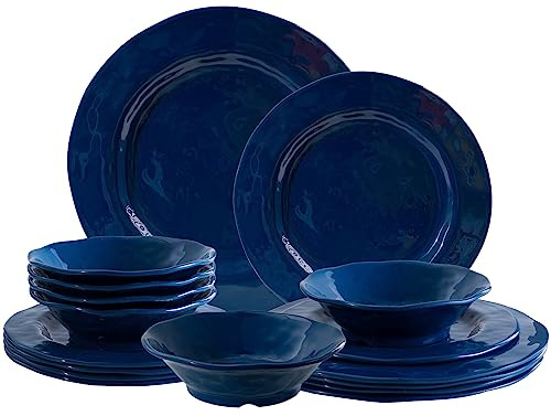 LEHAHA Blue 18-Piece Dinnerware Place Setting, Melamine Dishes for Indoor and Outdoor Dining, BPA Free, Reusable, Lightweight, Dishwasher Safe, Not Microwaveable
