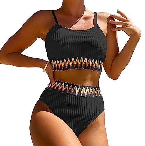 KBRPEY Costume da Bagno Donna Un Pezzo Bikini A Vita Alta Bottom Imbottito Reggiseno Bikini Sexy Spiaggia Beachwear Swimwear Bandeau Bikini (Nero M)