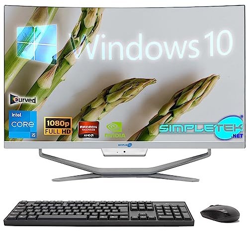SIMPLETEK - PC All in One con Schermo Curvo 24 Core i5 | Scheda Video nVidia GT710 da 2GB | Windows 10 | 16GB RAM SSD 480GB | Ideale per Ufficio, Scuola, Casa