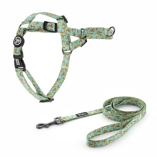 SUPER DOGGY Arnes Antitirones para Perro - Arnés Easy Walk con Correa - Collar de Pecho para Perro Grande, Mediano y Pequeño - Adiestramiento, Evita Asfixia y Ajustable (S, Blue Banana)