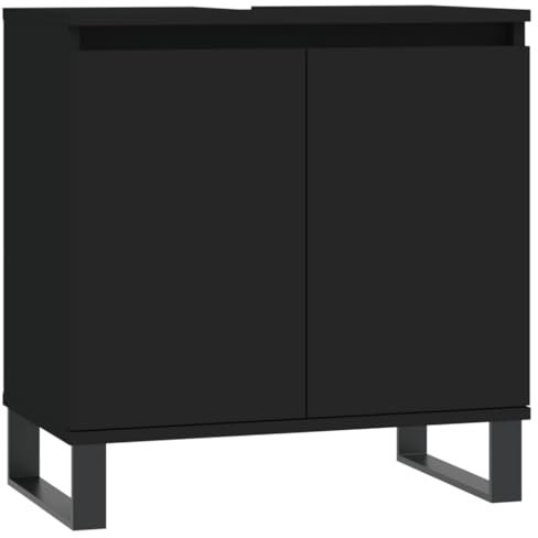 vidaXL Badezimmerschrank, Waschbeckenunterschrank mit viel Stauraum, Badschrank mit Eisenbeinen, Bad Unterschrank Waschbeckenschrank Badmöbel, Schwarz Holzwerkstoff