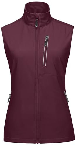 33,000ft Damen Leichte Laufweste Outdoor Softshell Weste Frau Ärmellose Jacke Winddichte Wasserdichte Atmungsaktive Vest Gilet für Laufen Golf Wandern Weinrot M
