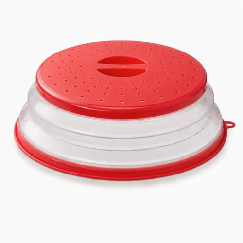 Mikrowellen Abdeckung Faltbar 26 cm Abdeckhaube Mikrowellenabdeckung Mikrowellendeckel Faltbare Mikrowelle Deckel für Obst Gemüse Lebensmittel Rot