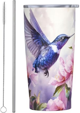 Vasos personalizados, tazas de acero inoxidable personalizadas de 20 onzas, taza de café de viaje aislada con tapa y botella de agua con pajita, regalo personalizado para familiares y amigos, flores