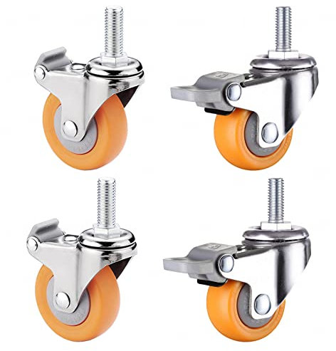Lenkrollen aus weichem Gummi, Lenkrollen mit M8/M10-Gewinde, Einkaufs-/Trolley-Lenkrollen, (4 Stück), Tragfähigkeit 330 lb/150 kg, 4 Bremsen-M8