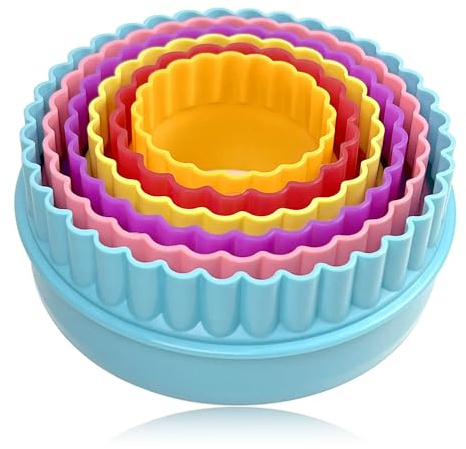 Cookie Biscuit Cutter Set, Two Side Cookie Cutters Plastic Set Multi-size Cake Fruit Vegetable Shapes Cutter Random color (Round Shaped, 6 Pack)