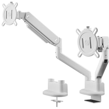 One For All Universal-Doppelmonitorarm für 13-35 Zoll – VESA 75/100 mm – Höhenverstellung – Neigen (140°), Schwenken (180°) und Drehen (360°) – Max. Gewicht – 10 kg pro Bildschirm – Weiss (DM4220)