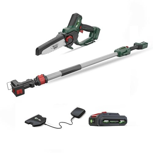 Webb Eco 20V WEV20EXTPSB2 15cm Cordless Pruning Saw & 100-215cm Extension Pole - up to 40min runtime, 4.9m/s Chain Speed, Battery & Charger Included