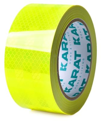 KARAT Ruban adhésif réfléchissant, Autocollant & étanche, 5cm x 10m, Ruban d'avertissement découpable, Ruban de signalisation, Ruban de marquage, Ruban de sécurité (Jaune Vif)