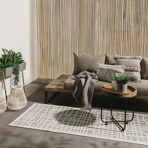 benuta Basic In- & Outdoor Teppich Flora - Beige 80x300 cm - Geometrisches Design - Wetterfest & UV-beständig - Für Balkon, Terrasse, Garten - Küchenteppich & Wohnzimmerteppich - Pflegeleicht Robust
