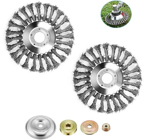 PZCC Tête de désherbage métallique, Brosse de désherbage Ronde 150 x 25,4 mm, Brosse de débroussailleuse Universelle, tête de Brosse de désherbage avec 4 Accessoires, adaptée aux Jardins, pelouses