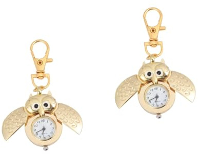 VALICLUD 2stücke Owl Pocket Watch Schlüsselanhänger Kreatives Design Präzise Quartz-Uhr Goldfarbene Taschenuhr Für Dekorativer Schlüsselanhänger Für Gute Laune