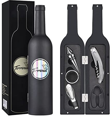 Wine Opener Set, Wine Accessories Gift Set - 5 Pcs/Set, Stopper, Drip Ring, Foil Cutter Wine Pourer, Great Housewarming Wedding Birthday Gift fo for Wine Lover, Black