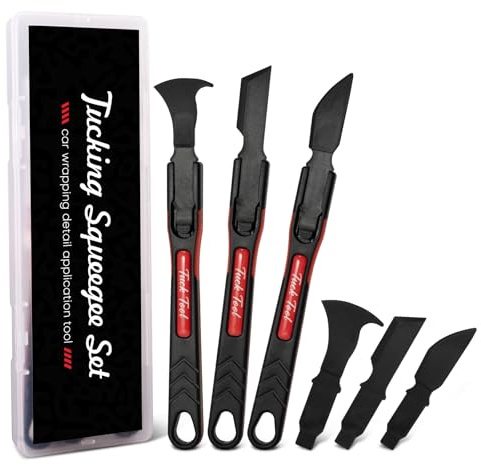NEWISHTOOL 3 PCS POM Micro Squeegee with 3 PCS Extra Blade Tip Replacements for Wrap Edge Detailing | Tuck Tools Heat-Resistant POM Car Wrapping Tool Seam Edge Detail Application for Vinyl Tucking, Sealing and Film Cutting