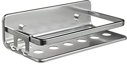 TATAY Duschhylla Utan Borrning Rektangulär Aluminium | Inkluderar Skruvar och Quick Fix Fästsystem | Fuktbeständig | Modern | Enkel Avrinning | 10 x 5,5 x 20 cm - Modell Serenity - Silver
