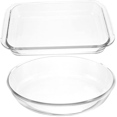 Cabilock 2 Piezas de Cazuela de Vidrio Rectangular para Horno Antiadherente Resistente a Los Arañazos Juego de Bandejas para Hornear Tiramisú para Pollo Verduras Y Pizza