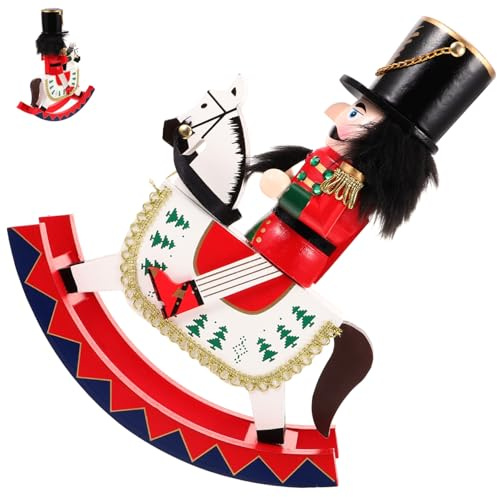 BUGUUYO Weihnachtsnussknacker Holzfigur Festliche Dekoration Mit Schaukelpferd Handgefertigtes Kunstwerk Für Weihnachten Charmante Tischdeko