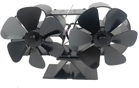 Ventola per stufa, ventola per stufa a legna alimentata a calore, doppio motore silenzioso, 6 pale, non elettrico, con staffa e magnete