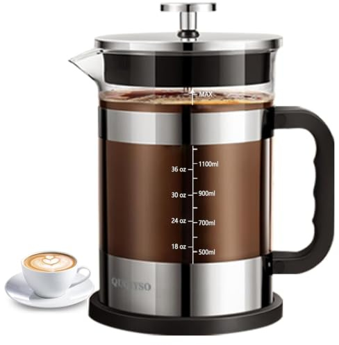 QUQIYSO French Press Coffee Maker 51oz, Large French Press, Thickened Glass