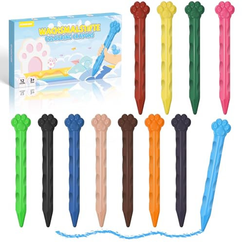 ECHOCUBE Pastelli colorati per bambini, 12 colori, non tossici, per bambini a partire dai 3 anni, pastelli colorati lavabili per bambini, arte e artigianato, sacchetti per feste