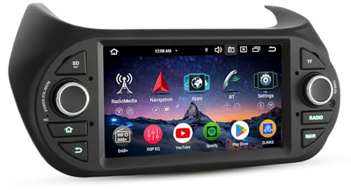 Erisin 7 Estéreo Android 14 Radio Coche Bluetooth GPS Navegador para Fiat Fiorino Qubo Citroen Nemo Peugeot Bipper Soporte CarPlay Android Auto Dab+ WiFi 4G DSP USB OBD2 FM RDS 8-Núcleo 4GB+64GB