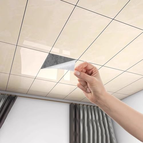 Minglez Dalle de Plafond Revêtements de Plafond Pelables pour Faux Plafonds, Panneaux Muraux Décoratifs pour Salon, Salle de Bain ou Chambre, Panneaux de Plafond Artistiques à Remplacer(A,10pack)