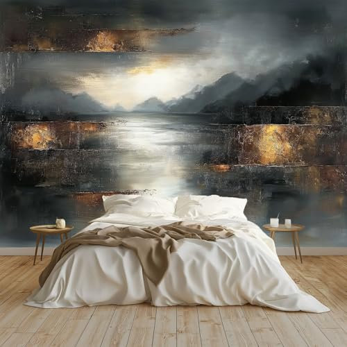 Carta da Parati Pittura A Olio Astratta Con Texture Metallica Art Sfondo Murale Fotografica 300x210 cm per Soggiorno Camera Ristorante Camera dei Bambini e Decorazione da Parete, Grigio