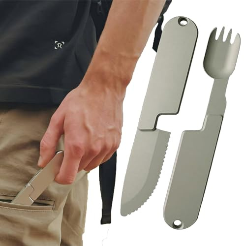 2 In 1 Camping Utensils Set, Abnehmbar Camping Besteck Tragbar Campingbesteck Klappbar Edelstahl Gabel Messer FüR Camping
