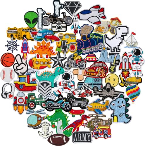 60 Stück Boys Iron on/Sew on Patches Passend Boys Thema Aufbügeln Flicken Bestickte Patches Aufnäher für Aufbügeln Kleidung,Kleid,Hut,Jeans,Rucksäcke,Jacken,T-Shirt