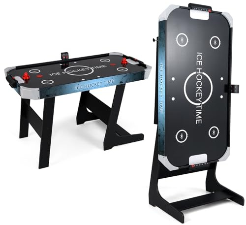 Goplus Foldable Air Hockey Table, 56 Inch Air Hockey Arcade Game Table with Digital LED Scoreboard, Powerful 12V Motor, 2 Pucks & 2 Pushers for Home, Office, Game Room
