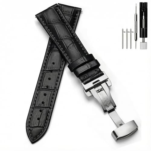 PCAORLEORS Correa de reloj de cuero auténtico, correa de reemplazo de cuero de bambú, desmontaje rápido de cocodrilo, 20 mm, 22 mm, 24 mm, 26 mm, para hombres y mujeres, 20MM, 1