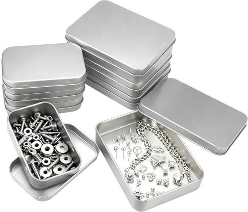 8 Pezzi Scatola Latta in Argento con Coperchio 11,5 x 8,5 x 2,2 cm e 9,5 x 6 x 2 cm, Contenitore Tin Argento, Scatole Rettangolari Vuote in Latta per Conservare Oggetti, Piccoli Oggetti