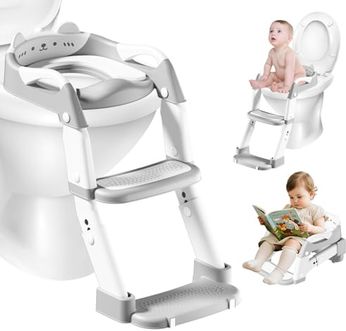 Bizcasa Adaptador Wc Niños Multifuncional, Asiento de inodoro para niños con escalera, Altura ajustable, Asiento Inodoro para Niños 3 in 1 Reductor WC, Infantil Asiento Inodoro (Gris)