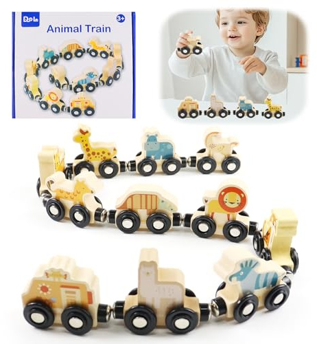 SENLINLIN Trenino Montessori in Legno con Animali – Giochi Educativi per Bambini 1 2 3 4 Anni, Treno Giocattoli Magnetici in Legno, Regalo Perfetto per Bimbi e Bimbe