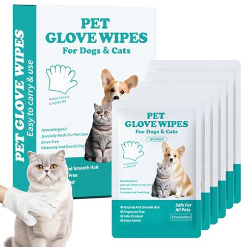 Vgpbphj Rinse-Free Dog Shampoo Mitts – Hypoallergenic Pet Bath Wipes, 6 Packs, Instant Bath Cleaning Gloves for Dogs, Pet Glove Wipes for Daily Care and Traveling (1 Boxed)