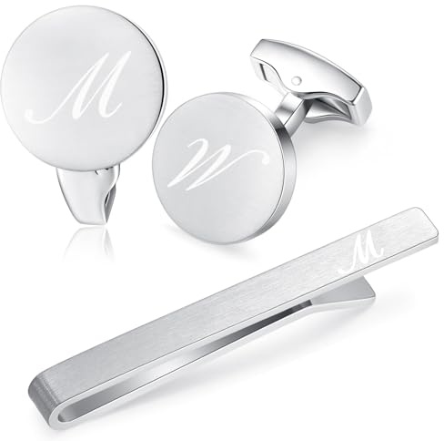 HONEY BEAR manschettknappar slipsnål set initialer bokstav män bröllop manschettknapp silver, 5.4cm, Koppar, Ingen ädelsten