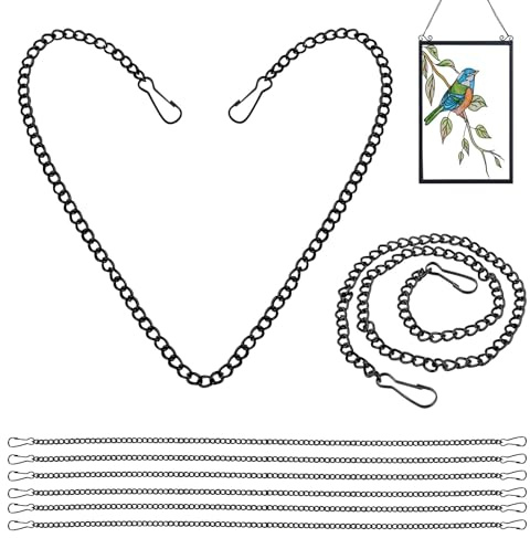 8Pcs 50cm (20Inch) Stained Glass Window Hanging Chain with Safety Hooks, Stainless Steel Black Picture Hanger for Glass Window Panel Hangings, Chalkboards, Basket, Wind Chimes Decorative Suncatcher