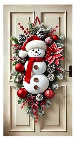 Schneemann Weihnachtsbanner, 180 cm Weihnachtsschmuck für die Haustür, Weihnachtsdeko Tür Abdeckung Schneemann Tür Hängen Banner für Weihnachtsfeier Fotografie Hintergrund für innen außen