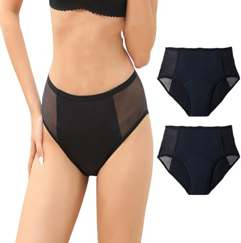 XUOUP 3 Pièces Culotte D'incontinence Urinaire, Anti-fuites Physiologique en Coton De Protection, Lavable avec Zone Absorbante Anti-FuiteBlack,6XL